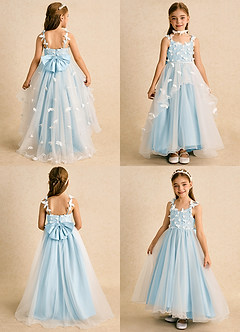 Azazie Darlina Robe Demoiselle D'honneur Fillette Robe Princesse en Tulle Dentelle Ivoire Bleu Ciel image2