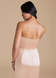 Azazie Aura Bridesmaid Dresses Rose Gold Mermaid Metallic Satin Convertible Dress image4