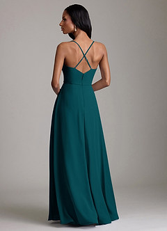 Azazie Naeem Bridesmaid Dresses Pine A-Line V-Neck Ruffle Chiffon Dress image2