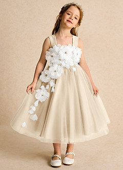 Azazie Dovey Robe Demoiselle D'honneur Fillette Robe Princesse en Tulle Arc Champagne image2