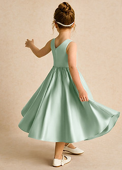 Azazie Hermia Flower Girl Dresses Agave A-Line Sleeveless Matte Satin Dress image5