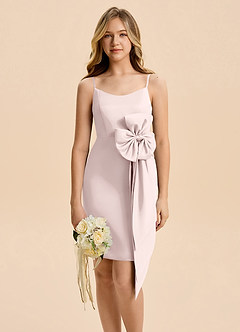 Azazie Nellie Junior Blushing Pink A-Line Bow Matte Satin Dress image6