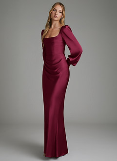 Azazie Brianna Bridesmaid Dresses Burgundy Mermaid Corset Stretch Satin Dress image6