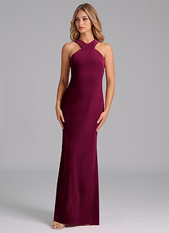 Azazie Doretta Vestidos de damas de honor Vestido de Cabernet de terciopelo de Corte Sirena con Plisado image4