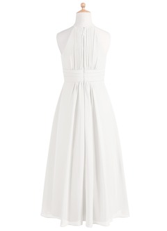 Azazie Bonnie Junior A-Linie Plissee Chiffon Kleid Weiß image6
