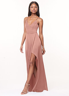 Azazie Maksim Brautjungfernkleider A-Linie V-Hals Stretch-Satin Kleid Rosettenrosa image4