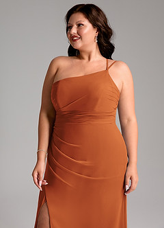 Azazie Eren Bridesmaid Dresses Cinnamon Sheath One Shoulder Chiffon Dress image13