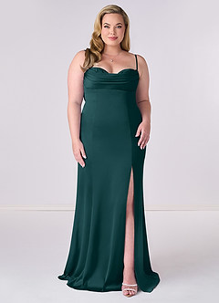 Barbie ♥ Azazie Bridesmaid Dresses Pine Mermaid Corset Stretch Satin Dress image6