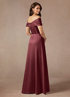 Azazie Amelia Mother of the Bride Dresses Merlot A-Line Off the Shoulder Stretch Satin Dress image2