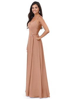 Azazie Lennon Bridesmaid Dresses Champagne Rose A-Line Lace Chiffon Dress image4