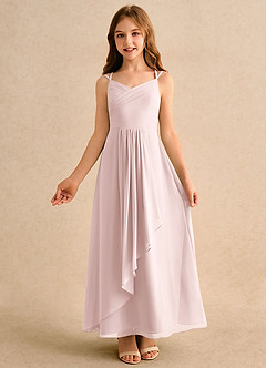 Azazie Zaida Girls Formal Flower Girl Dresses Blushing Pink A-Line Pleated Chiffon Dress image4
