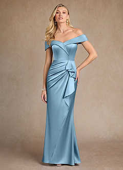 Azazie Laredo Abiti per la Madre della Sposa Abito Sirena in Raso Elasticizzato a Spalla Scoperta Blu Acciaio image3