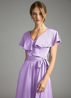 Azazie Lainey Vestidos de damas de honor Vestido de Lila de Satén Elástico de Corte en A con Con bolsillos image6