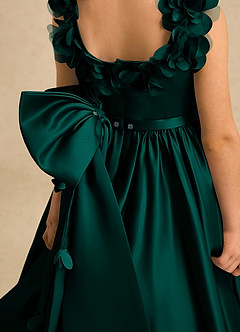 Azazie Eden Robe Demoiselle D'honneur Fillette Robe Princesse en Mat Satiné Plissé Vert Pin image6