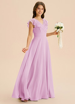 Azazie Anysa Junior Candy Pink A-Line Ruched Chiffon Dress image5