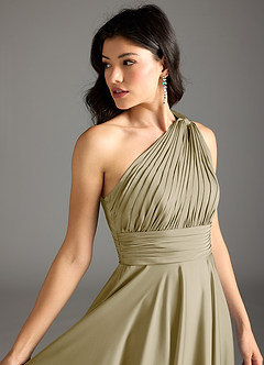 Azazie Charlize Bridesmaid Dresses Moss Green A-Line One Shoulder Stretch Satin Dress image7