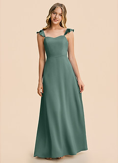 Azazie Mavie Junior A-Linie Gestreift Stretch-Satin Kleid Eukalyptus image7