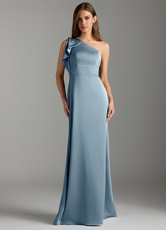 Azazie Rinna Bridesmaid Dresses Dusty Blue Mermaid Ruched Stretch Satin Dress image1