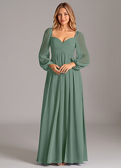Azazie Bailee Bridesmaid Dresses Eucalyptus A-Line Long Sleeve Chiffon Dress image6