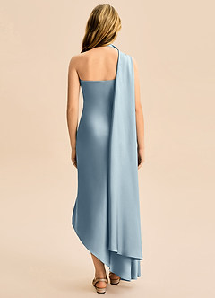 Azazie Briony Junior Vestido Azul Empoeirado de Cetim elástico de Bainha com Plissado image2