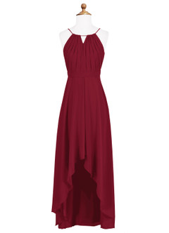 Azazie Oaklynn Junior Robe Trapèze en Mousseline de soie Plissée Bourgogne image6