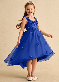 Azazie Tweety Robe Demoiselle D'honneur Fillette Robe Trapèze en Tulle Dentelle Bleu Roi image4