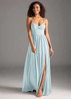 Azazie Zeya Bridesmaid Dresses Mist A-Line Pleated Mesh Dress image4
