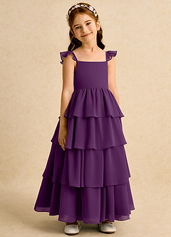 Azazie Boba vestidos de niña de las flores Vestido de Uva de Gasa de Corte En A con Escote Cuadrado image1