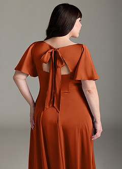 Azazie Kimber Brudtärnklänningar Klänning av A-Line i Stretch Satin Ruched Bränd Apelsin image12