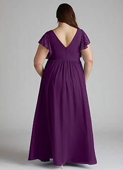 Azazie Zella Bridesmaid Dresses Grape A-Line Lace Chiffon Dress image10