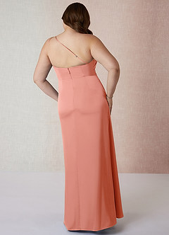 Azazie Mika Bridesmaid Dresses Coral Sheath One Shoulder Stretch Satin Dress image9