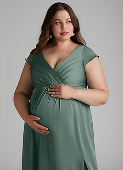Azazie Allessia Maternity Bridesmaid Dresses A-Line Pleated Stretch Satin Floor-Length Dress image12