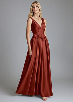 Azazie Delmie Bridesmaid Dresses Terracotta A-Line Corset Stretch Satin Dress image5