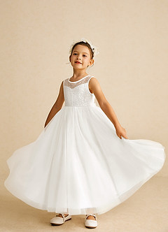 Azazie Tay Flower Girl Dresses Ivory A-Line Sequins Tulle Dress image6