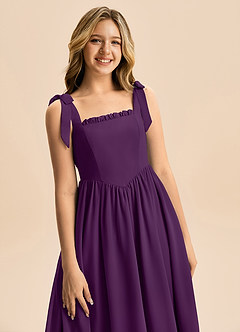 Azazie Delia Junior Abito A-Line in Chiffon Fiocco Uva image2