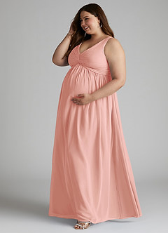 Azazie Yetta Maternity Bridesmaid Dresses A-Line V-Neck Gathered Chiffon Floor-Length Dress image10