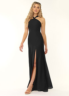 Azazie Rue Bridesmaid Dresses Black A-Line Halter Chiffon Dress image4