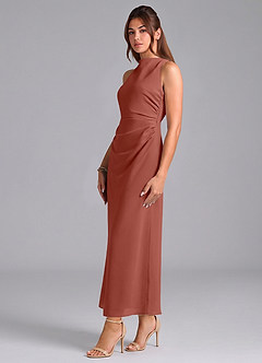 Azazie Evadne Bridesmaid Dresses Auburn Sheath Pleated Chiffon Dress image4