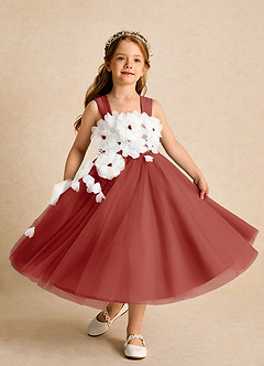 Azazie Dovey Abiti da Ragazza di Fiori Abito Principessa in Tulle Fiocco Terracotta image4