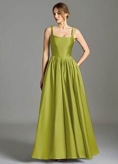 Azazie Verina Bridesmaid Dresses Lemongrass A-Line Pleated Stretch Satin Dress image1