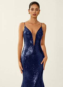Astraea Chartreuse Sparkly V-neck Open Back Mermaid Prom Dress image5