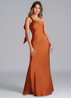 Azazie Driea Brudtärnklänningar Klä av Sjöjungfru i Stretch Satin Ena axeln Kanel image7