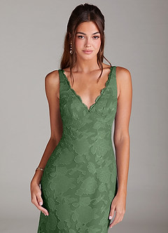 Azazie Tianna Bridesmaid Dresses Eucalyptus Sheath Lace Floral Burnout Dress image5