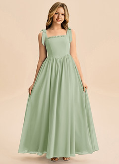 Azazie Delia Junior Abito A-Line in Chiffon Fiocco Verde Salvia image3