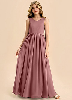 Azazie Hathaway Junior Desert Rose A-Line Bow Chiffon Dress image3