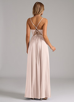 Azazie Aaida Bridesmaid Dresses Blushing Pink A-Line Corset Stretch Satin Dress image6