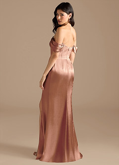 Azazie Lynden Bridesmaid Dresses Bronzer Sheath Off the Shoulder Metallic Satin Convertible Dress image3