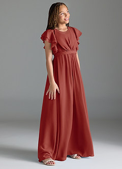 Azazie Daphne Junior Robe Trapèze en Mousseline de soie Plissée Terracotta image3