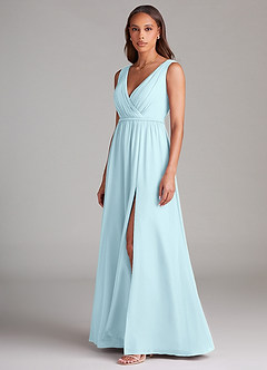 Azazie Tanicia Robes de demoiselle d'honneur Robe Trapèze en Mousseline de soie Plissé Bleu Nuage image2