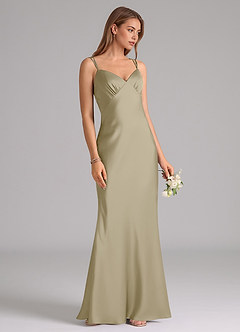 Azazie Suttona Robes de demoiselle d'honneur Robe Trapèze en Satin extensible Plissée Vert Mousse image2